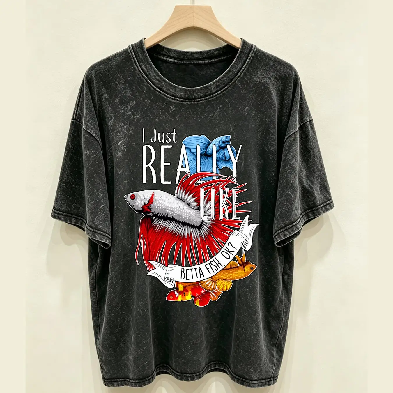 Aquarium Fish Keeping - Yıkanmış Tişört, Betta Balığı, Komik, Sevimli,