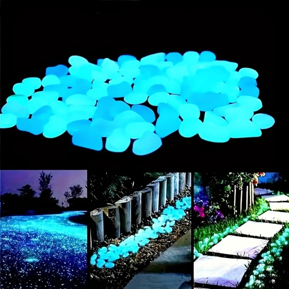 Aquarium Plants - 100 adet Karanlıkta Parlayan Çakıl Taşları,
