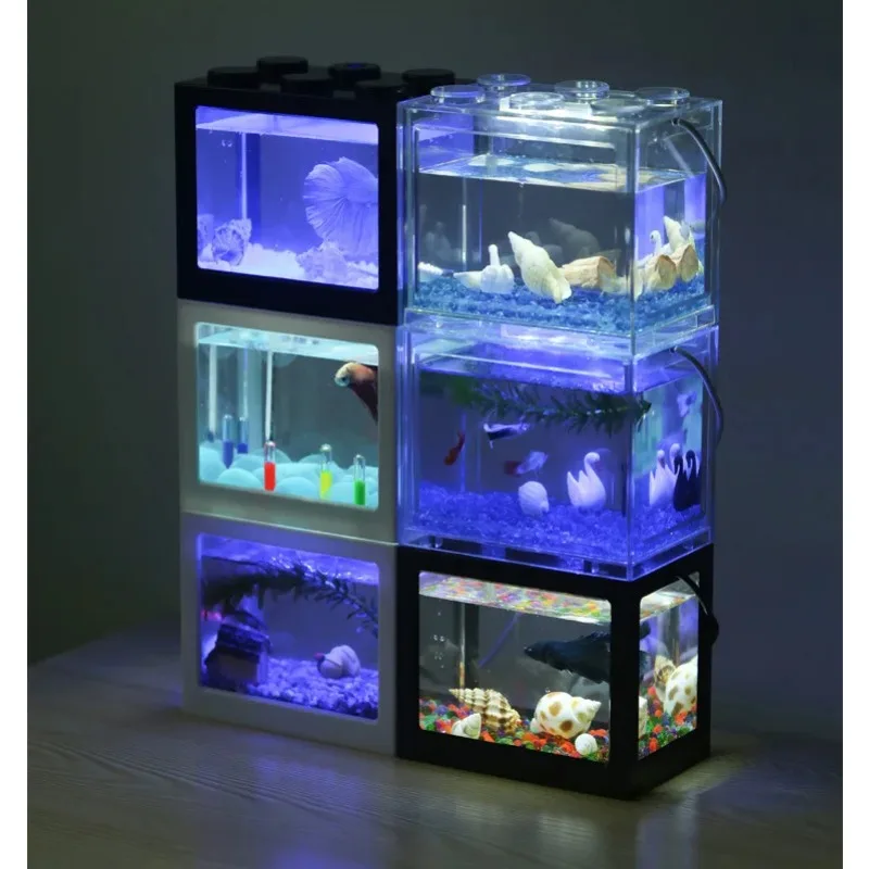 Aquarium Fish Betta - 1L USB LED masaüstü Mini akvaryum